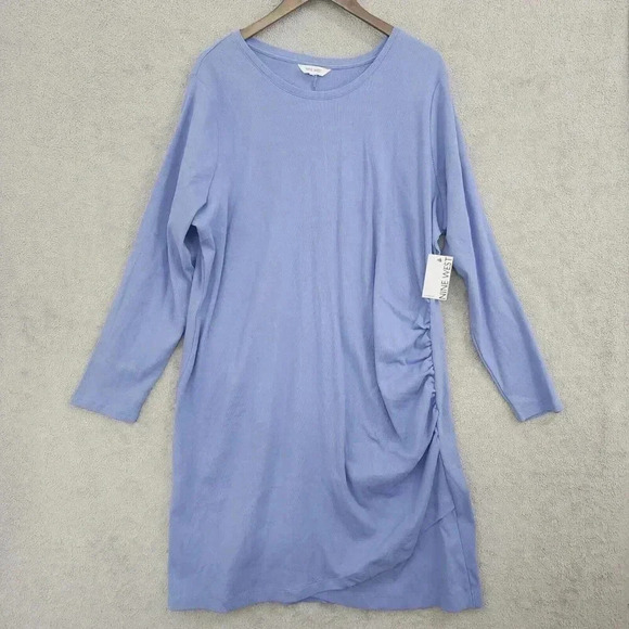 NWT Nine West Womens 3X Plus Periwinkle Ruched Midi Sweater Dress 18CT - Picture 1 of 9